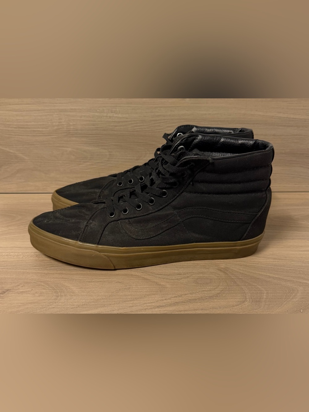 Vans SK8 Hi-Reissue Black/Gum Canvas Hi Top Sneakers Mens 11.5 Womens 13